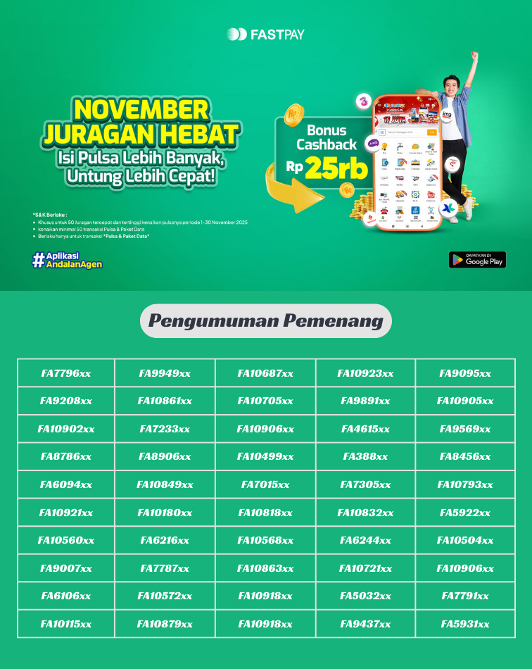 Pemenang Promo Cashback Transaksi Pulsa di Bulan November