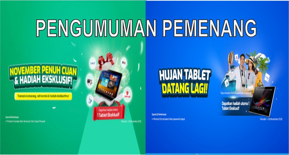 Pengumuman pemenang Tablet dari Promo Transaksi Tiket November
