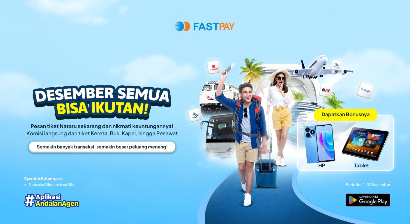 Promo Fastpay Desember - Transaksi Tiket Kapal, Pesawat, Bus, Kereta Api - Bonus Menanti