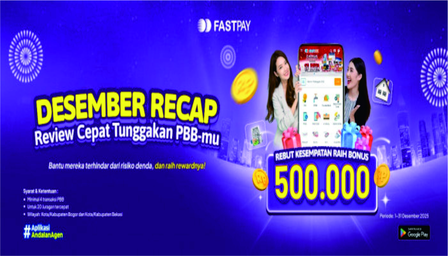 Promo Fastpay Desember - Transaksi Tunggakan PBB dapat bonus 500 rb