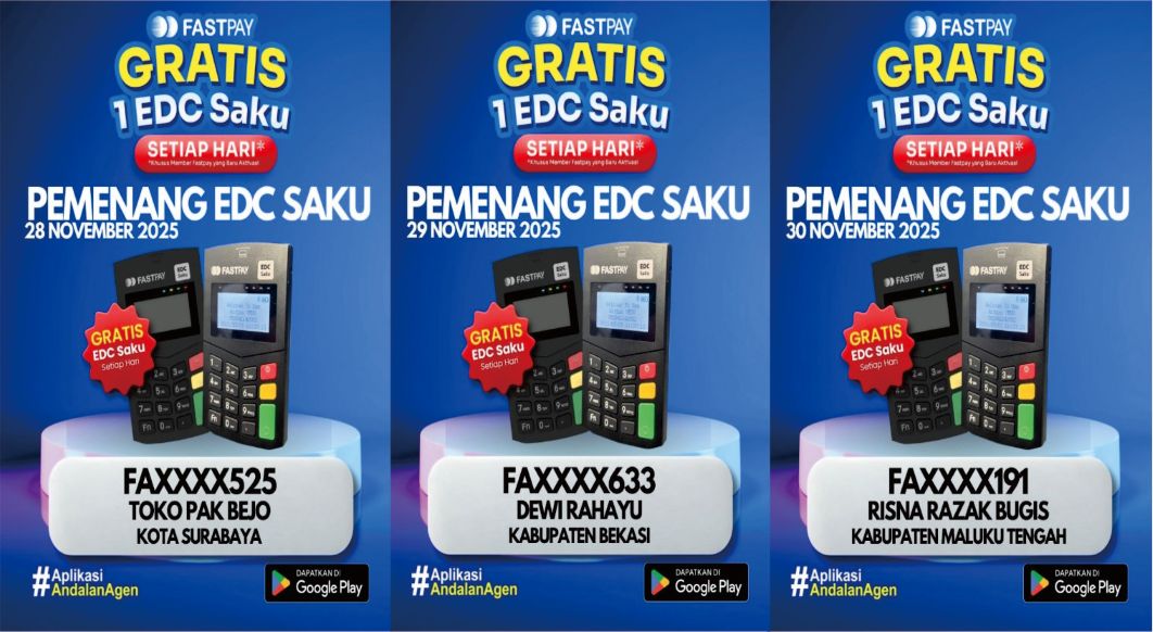 pemenang EDC saku fastpay gratis episode 24 periode 28, 29, 30 November 2025