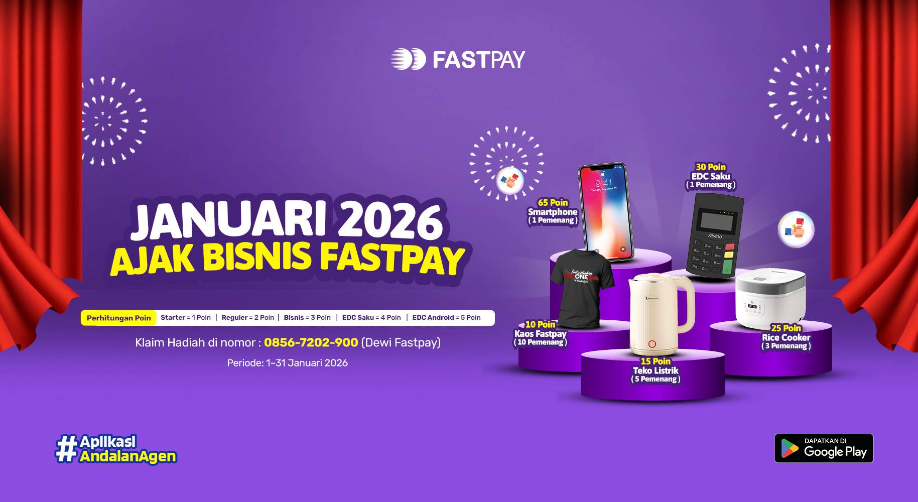 Promo Fastpay 2026 - Ajak Bisnis-Hadiah Smartphone-EDC saku -Rice Cooker-Teko Listrik-Kaos Fastpay