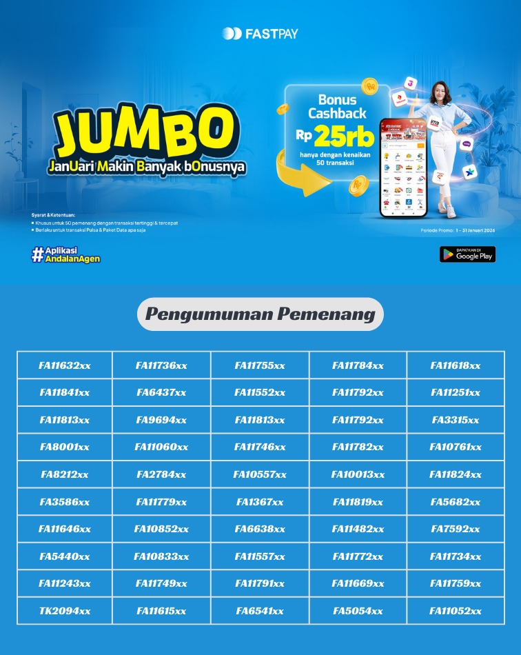 Daftar Pemenang Promo Fastpay Cashback Pulsa di Bulan Januari 2026