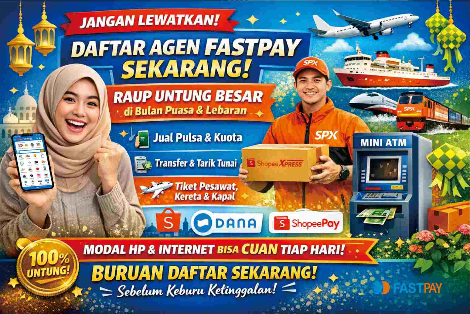 daftar agen Fastpay untuk bisnis Ramadhan dan Lebaran jual pulsa, tiket mudik dan transfer uang