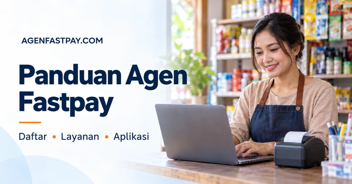 Ilustrasi pemilik usaha agen menggunakan laptop dan printer struk