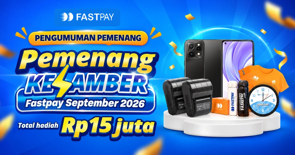 Pengumuman pemenang KESAMBER Fastpay September 2026 dengan total hadiah Rp15 juta.