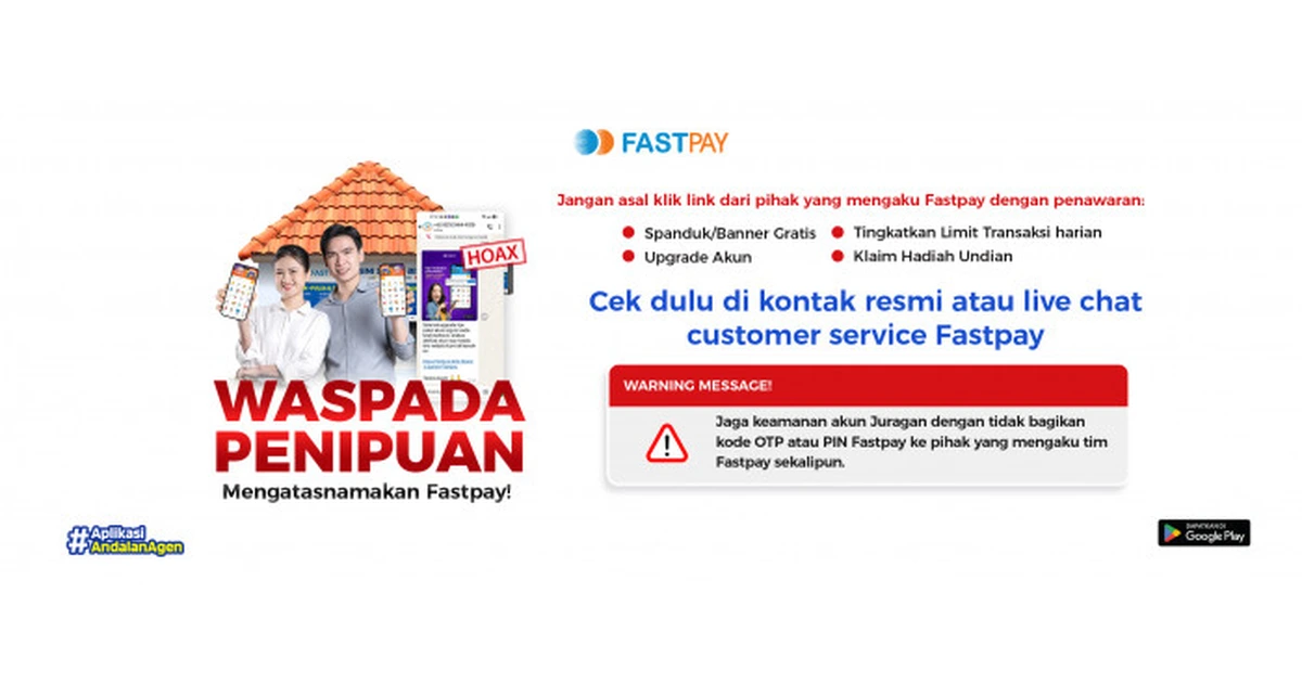 Peringatan penipuan mengatasnamakan Fastpay: jangan klik tautan mencurigakan atau bagikan OTP dan PIN.